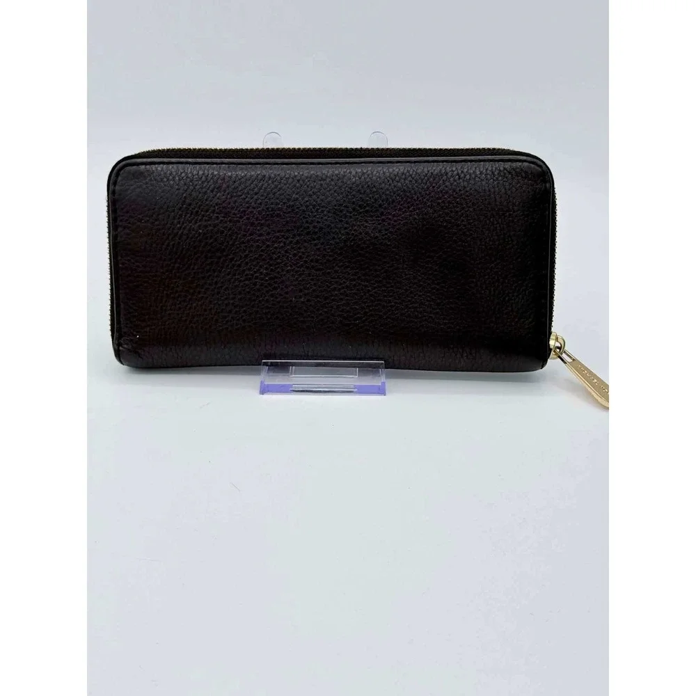 Michael Kors Fulton Continental Wallet Dark Brown Pebbled Leather Gold Plaque